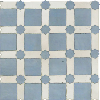 Mosaic House Moroccan tile Alhambra 20-1 Sea Blue White  zellige, mosaic, zellij, field, pattern, glaze, stars 